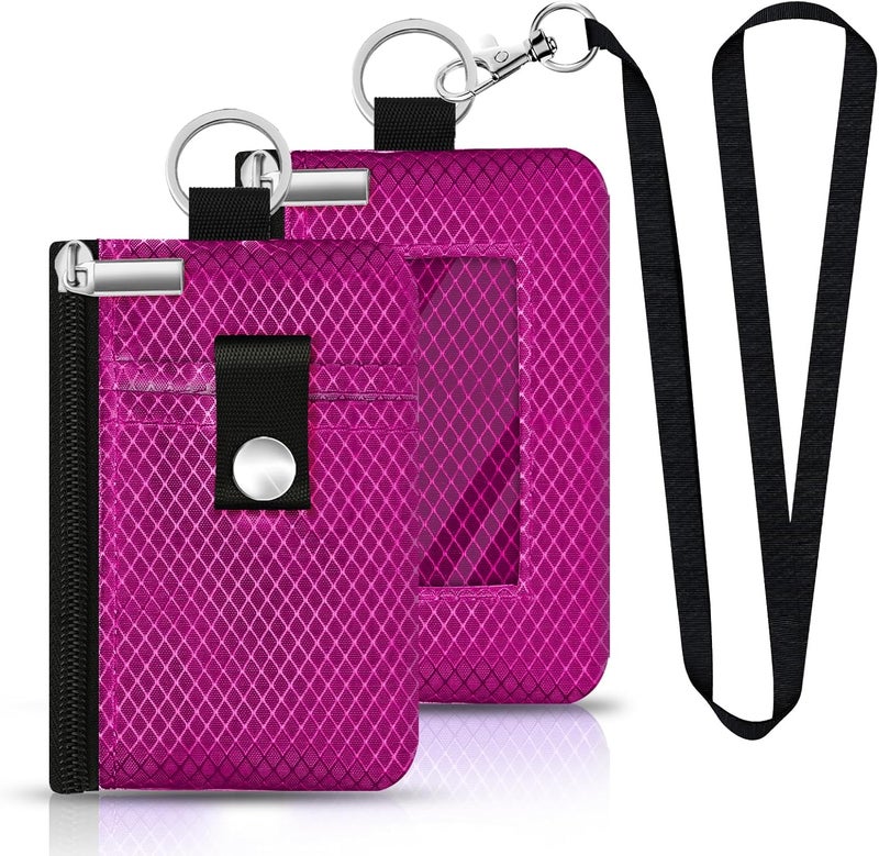 CCUMI Minimalist RFID Blocking Small Wallet with ID Window,WaterResistant Zip Id Case Wallet with Lanyard Keychain for Cards,Cash,Travel,Women,Men (Purplish Red) - Image 1